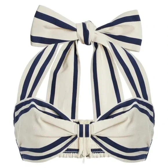 NWT Alemais Marine Striped Organic Cotton Halterneck Bralette Top - Picture 3 of 7